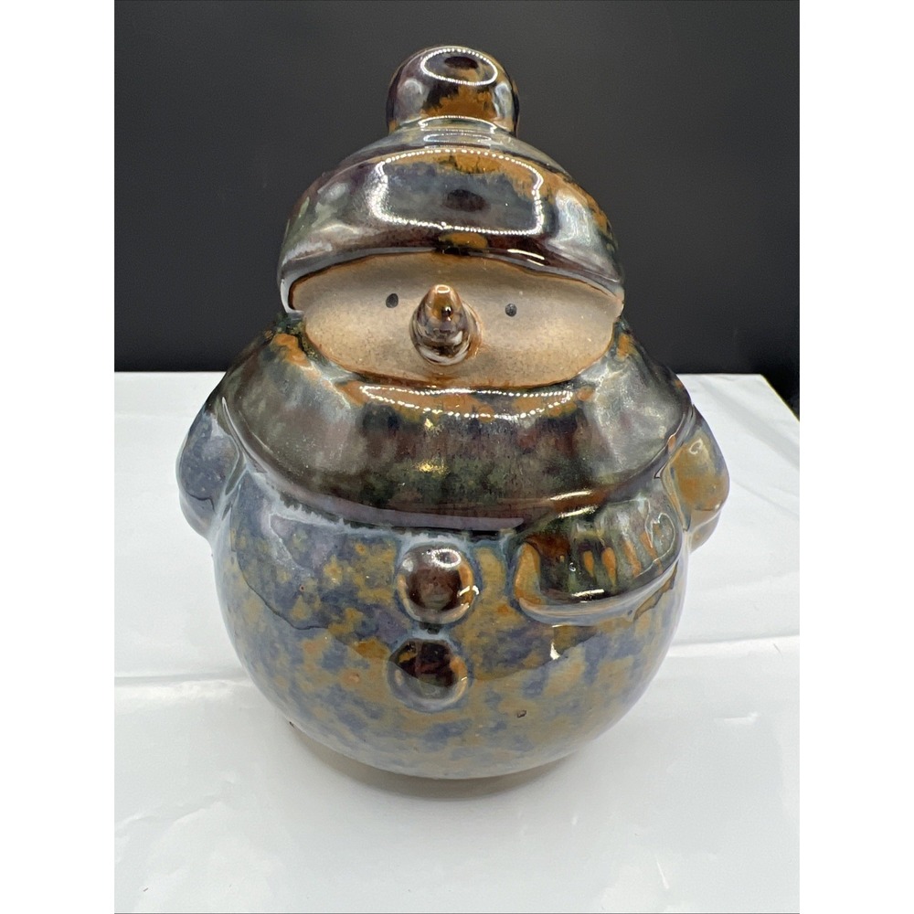 Kirklands Potters Garden Stoneware Snowman Figurine Drip Glaze Holiday Winter